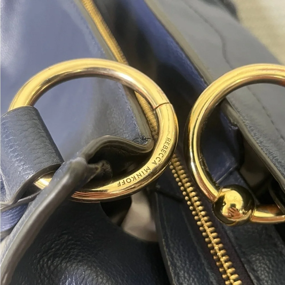 Rebecca minkoff navy and gold leather purse with tassel zipper - Picture 8 of 12